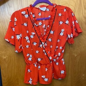 Red Floral Blouse (size small)
